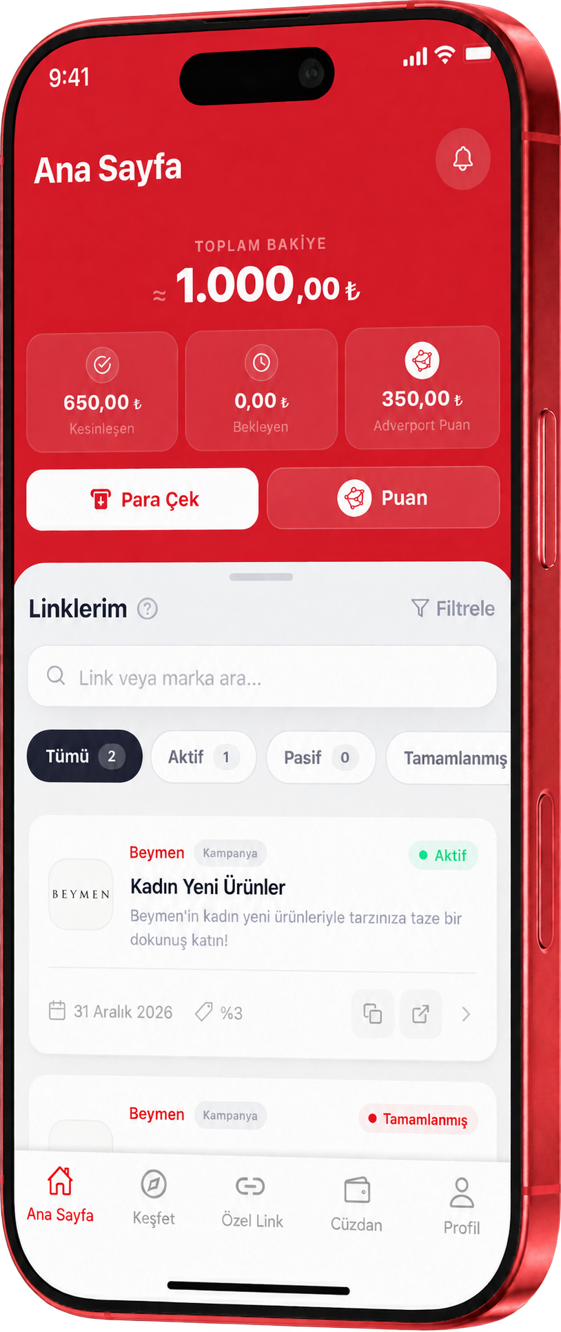 Adverport uygulamasının güncel Ana Sayfa ekranı